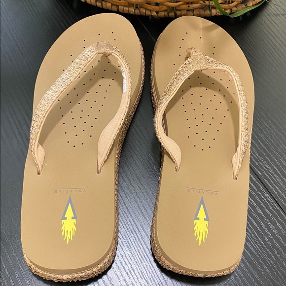 Volatile Woven Tan and Gold Sandals - Picture 1 of 5